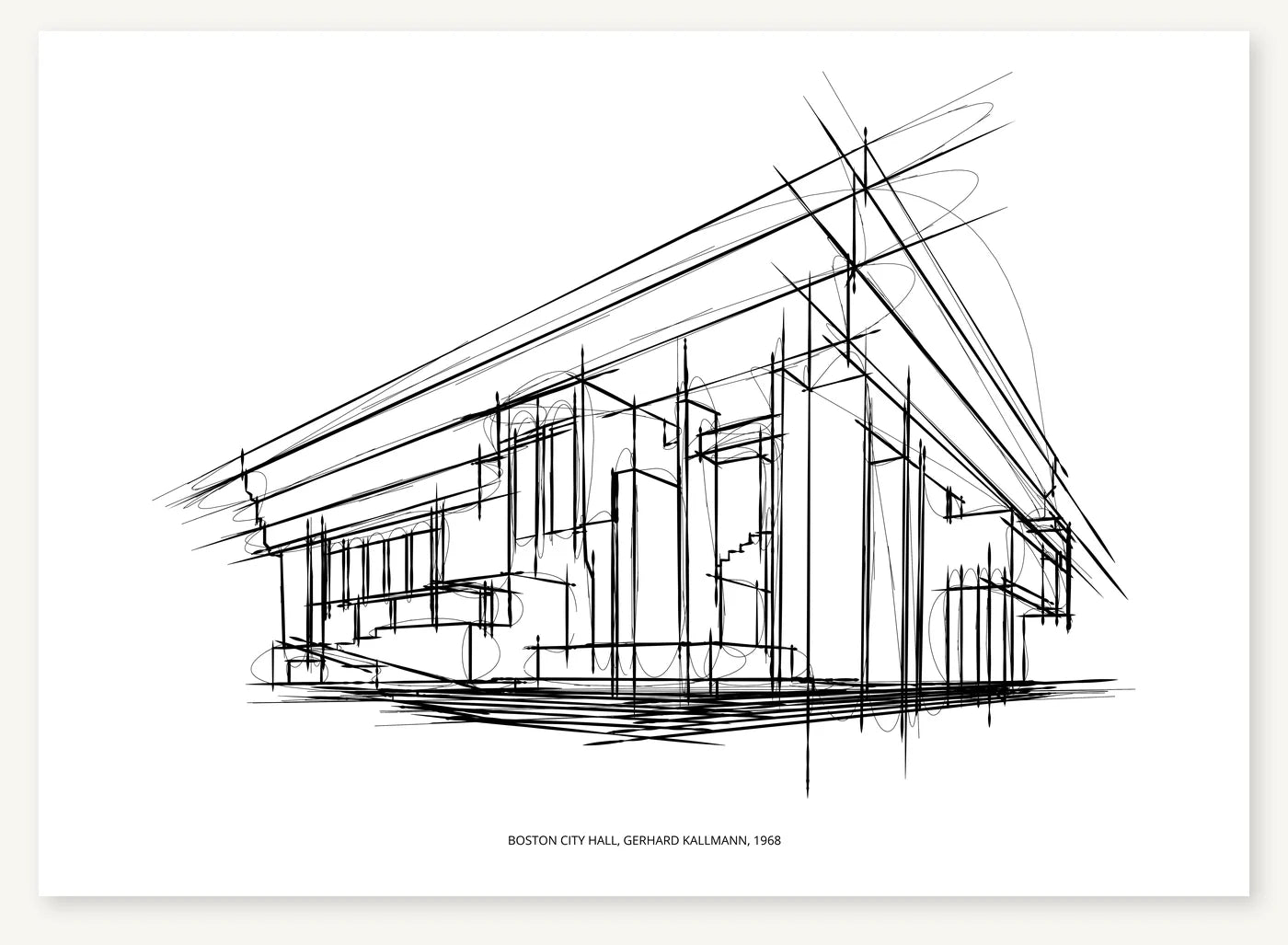 FK-128 Boston City Hall Freezketch architectural sketch preview