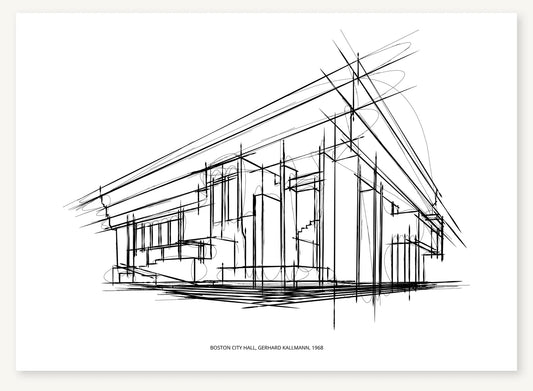 FK-128 Boston City Hall Freezketch architectural sketch preview