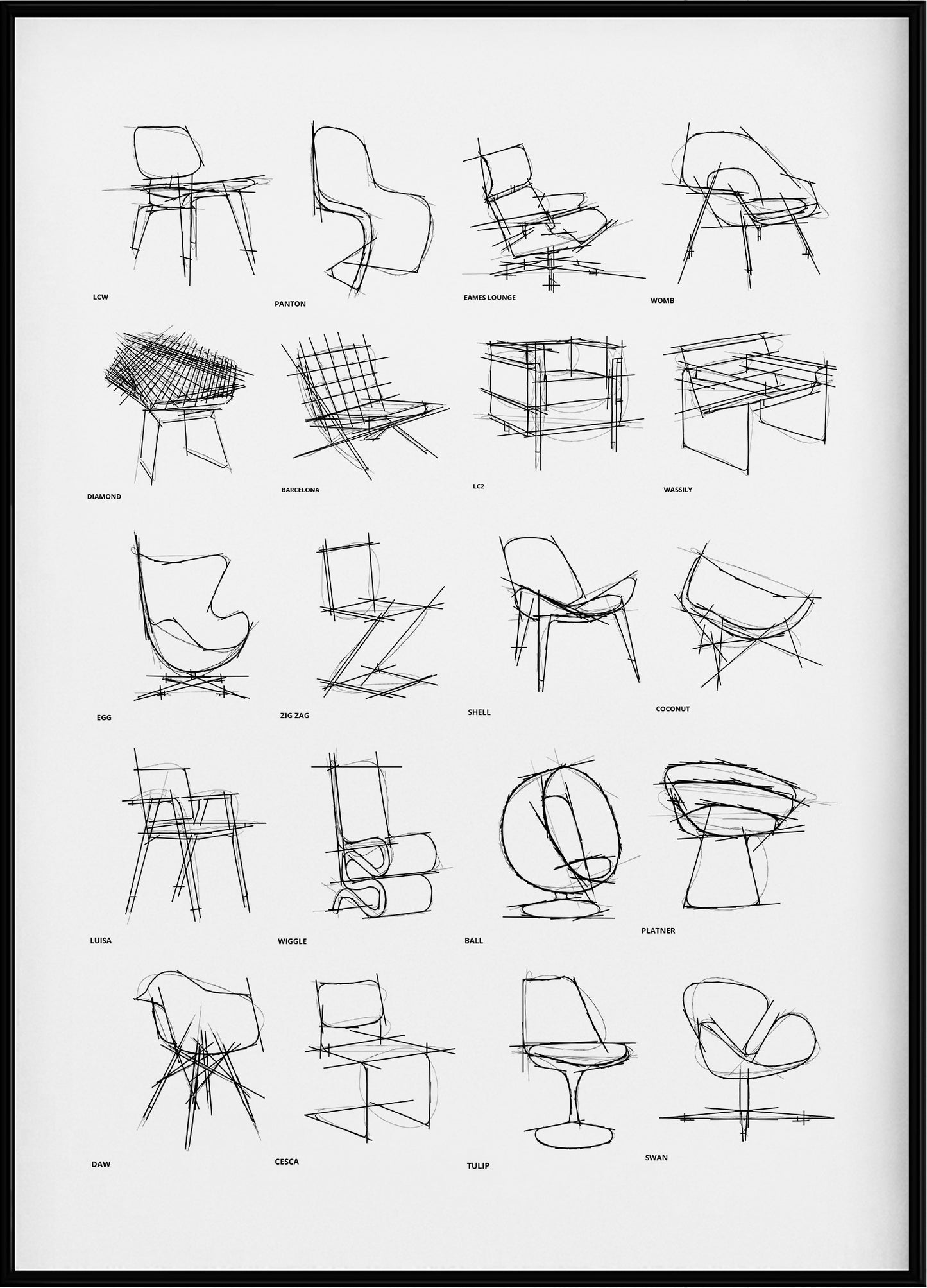 Iconic Mid-Century Chairs Sketches