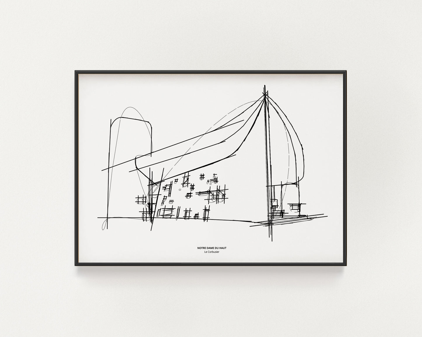 Le corbusier Notre Dame du Haut sketch wall art in a simple black frame