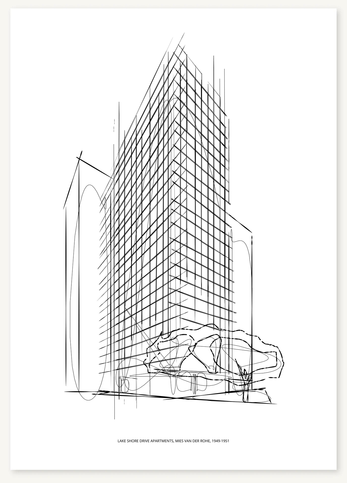 FK-039 Lake Shore Drive Apartments Freezketch architectural sketch preview