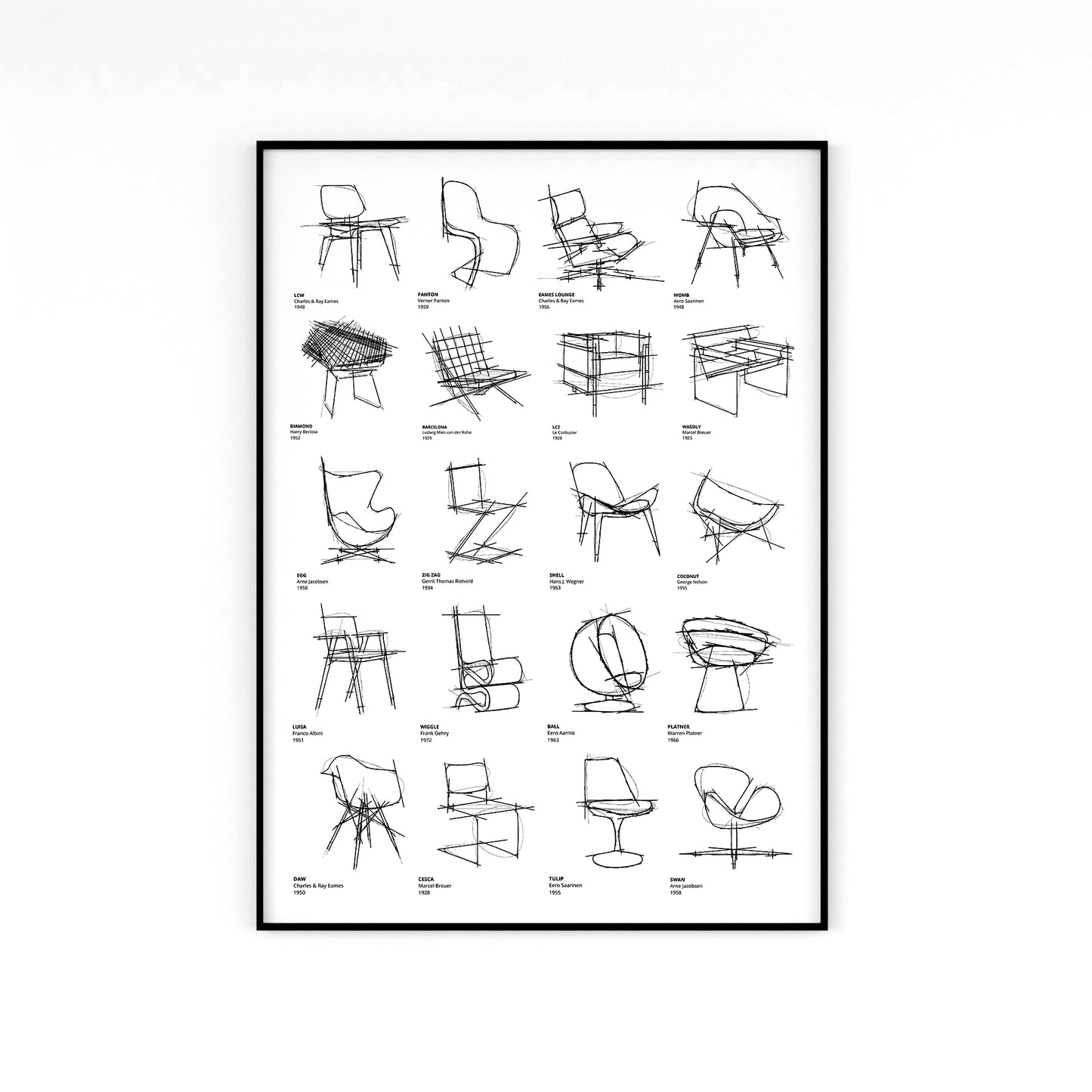 Mid Century Iconic Chairs drawing