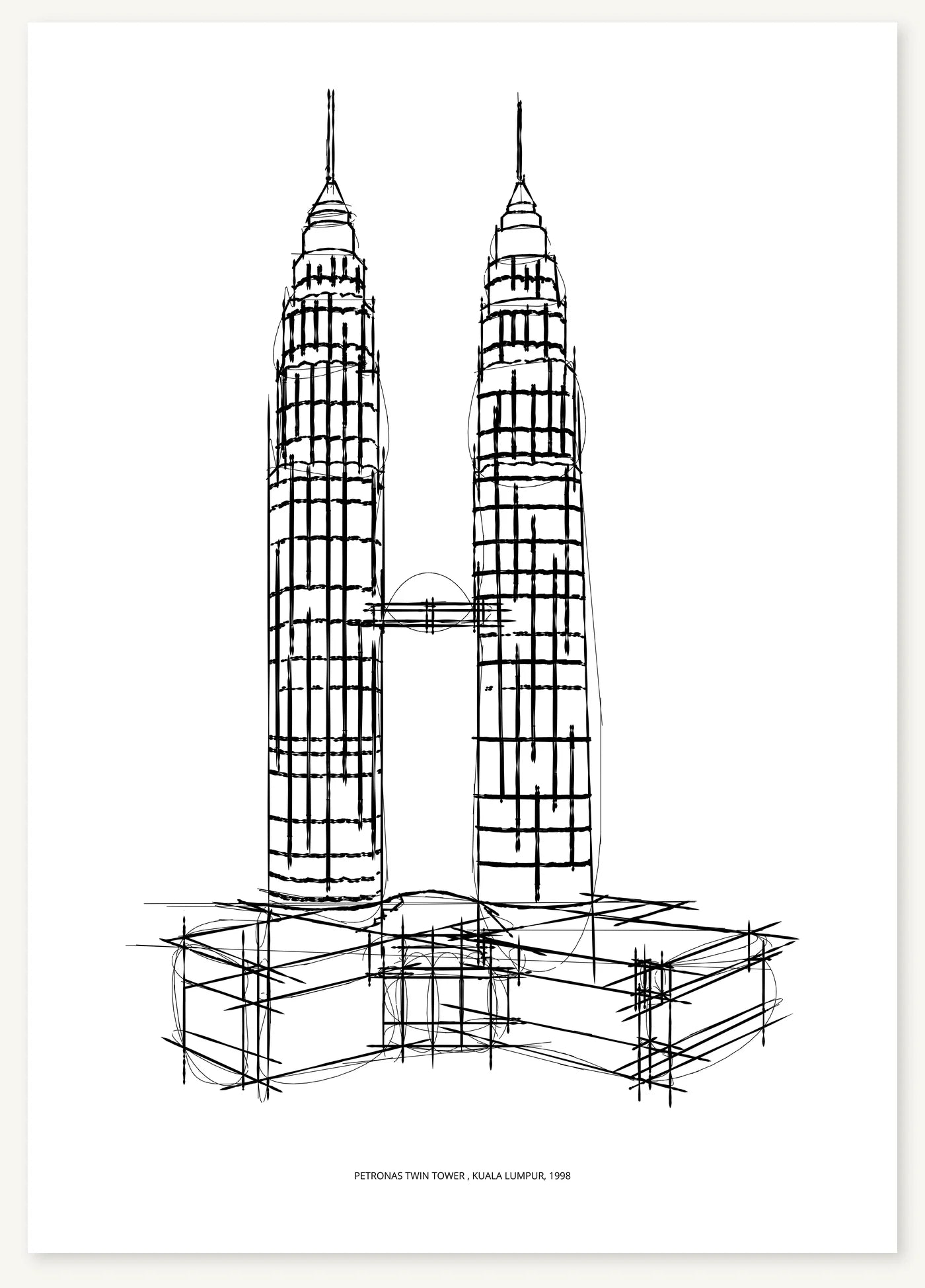 FK-114 The Petronas Towers Freezketch architectural sketch preview