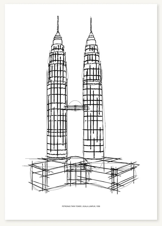 FK-114 The Petronas Towers Freezketch architectural sketch preview