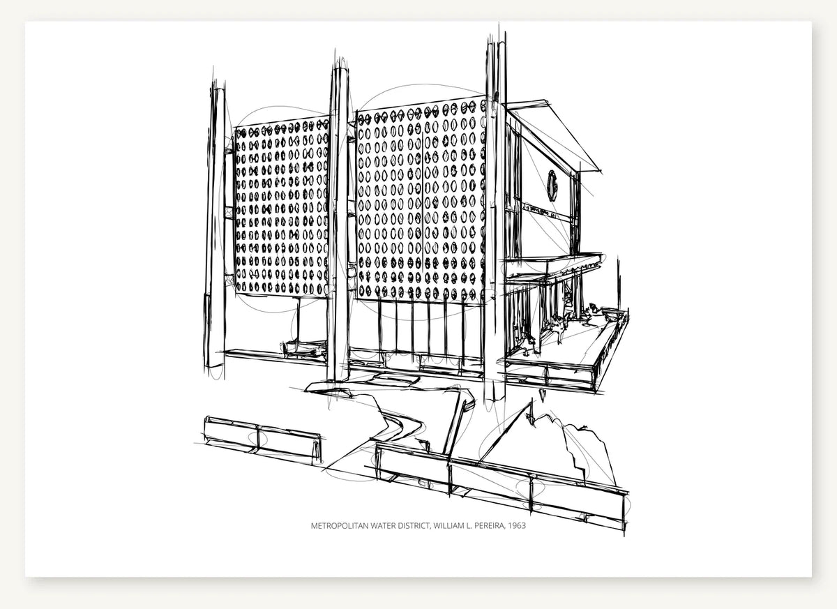 Black-and-white architectural sketch of Metropolitan Water District.