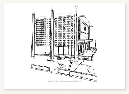 Black-and-white architectural sketch of Metropolitan Water District.