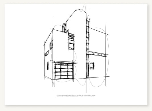 Black-and-white architectural sketch of Gabriele Viereck Residence.