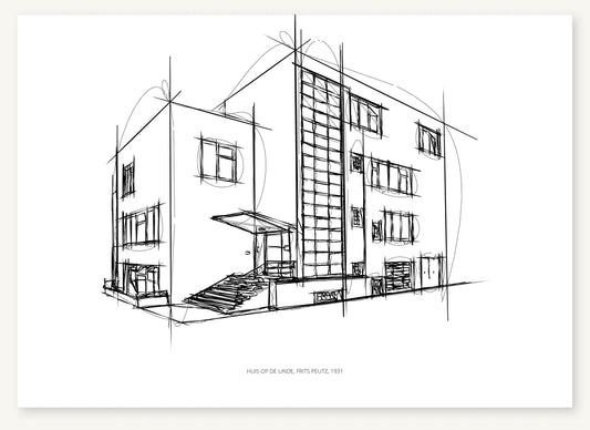 Black-and-white architectural sketch of Huis op de Linde.